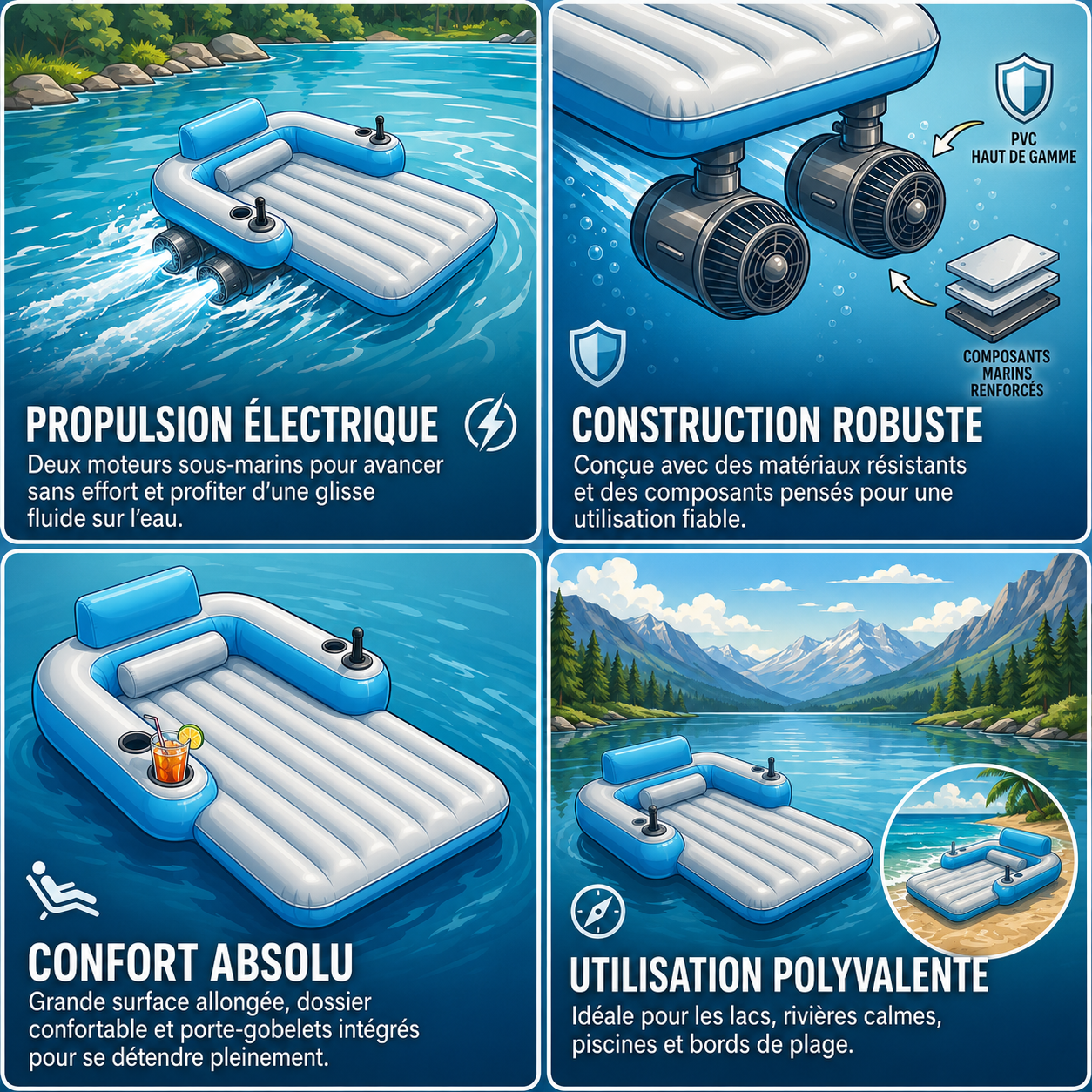 Quatre bénéfices de la bouée motorisée électrique : propulsion, robustesse, confort et polyvalence