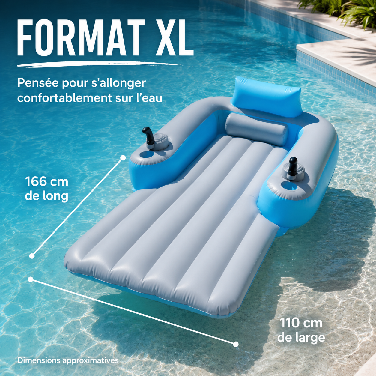 Bouée motorisée électrique format XL d’environ 166 par 110 centimètres